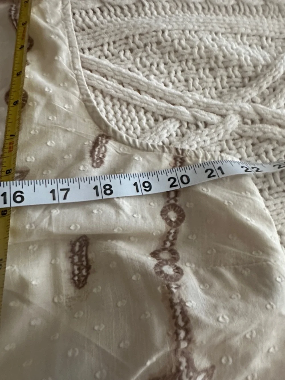 100% Cotton - White/Cream Embroidered Summer Dress - Neutral Floral + Pockets - Picture 12 of 12